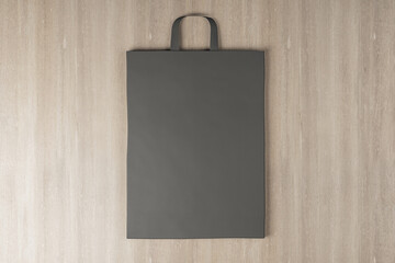 Poster - Close up of empty paper bag on wooden background. Mock up place for your advertisement or logo. 3D Rendering.