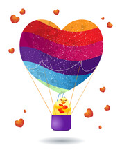 Valentine Card With Balloon, Chick And Hearts. Vector Illustration Eps10