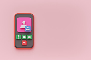 Poster - cartoon style Online video call interface on smartphone. copy space. 3d rendering