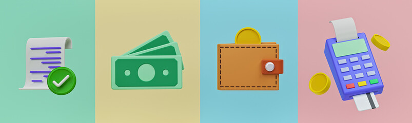 Poster - payment and money related icon set. 3d rendering