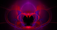 Abstract Colorful Glowing Red And Purple Fractal Shapes On Dark Background. Festive Wallpaper. Fantasy Light Background. Digital Fractal Art. 3d Rendering.