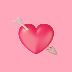 Poster - 3d render of pink heart with arrow. Valentine concept.