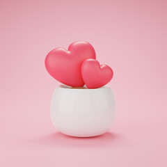 Poster - 3d render of red hearts in vase. Valentine concept.