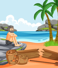 Wall Mural - A man on deserted island isolated