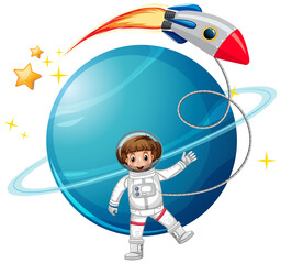 Wall Mural - Isolated astronaut with planet and rocket