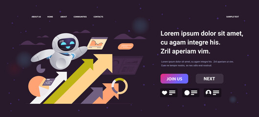 Poster - modern robot analyzing financial statistics data business growth successful strategy artificial inte