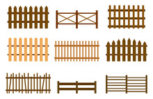 Set Of Fences On White Background. Vector New And Old Fences In Flat Style.