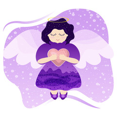 angel cute girl love heart wings fly valentine day character kid wedding