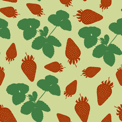 Wall Mural - Strawberry plants and berries pattern seamless