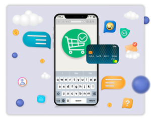 Poster - Online shopping 3d concept, Online payment and e-commerce concept with floating elements. sale banner, gift box, discount, shopping card, credit card and mobile smart phone