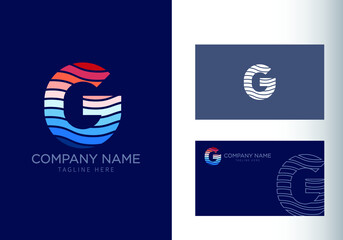 G letter with ocean waves and sunset beach vibes. Font style, vector design template elements for your travel, tour, vacation, and summer party corporate identity.