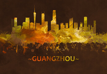 Fototapete - Guangzhou china skyline Black and Gold