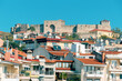 Residential buildings and hotels in the area of Anopoli or the upper city of Thessaloniki with a high hill on which the Heptapyrgion byzantine fortress is located