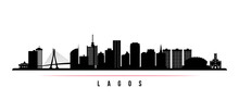 Lagos skyline horizontal banner. Black and white silhouette of Lagos, Nigeria. Vector template for your design.