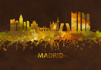 Fototapete - Madrid Spain skyline Black and Gold