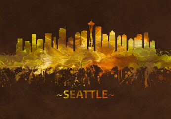 Fototapete - Seattle Washington skyline Black and Gold
