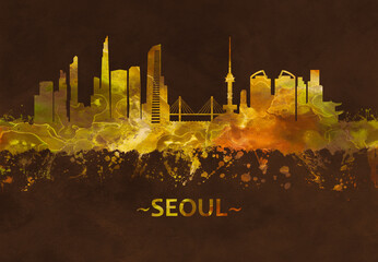 Fototapete - Seoul South Korea skyline Black and Gold