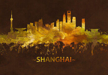 Fototapete - Shanghai China skyline Black and Gold