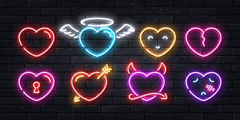 Wall Mural - vector set of realistic isolated neon sign of heart logo for template decoration and layout covering