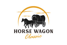 Silhouette Of Cowboy Cart Covered Wagon Western At Night Logo Design Inspiration
