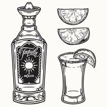 Monochrome Design Of Tequila Shot Recipe
