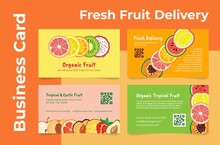 Fresh Fruit Delivery Business Card Collection Vector Flat Grocery Vitamin Food Shipping Service