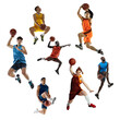 © master1305 - Sport collage about multi ethnic sportsmen, basketball players playing with balls isolated on white background with copy space