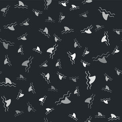 Canvas Print - Grey Shark fin in ocean wave icon isolated seamless pattern on black background. Vector