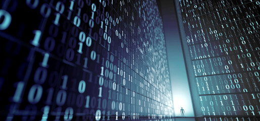 Poster - Abstract man in a science fiction digital world - 3d rendering