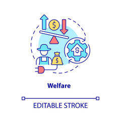 Sticker - Welfare concept icon. Life quality improvement. Rural electrification abstract idea thin line illustration. Isolated outline drawing. Editable stroke. Roboto-Medium, Myriad Pro-Bold fonts used