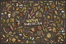 Colorful Vector Hand Drawn Doodle Cartoon Set Of Native American Objects