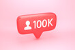 One hundred thousand friends or followers social media notification with heart icon