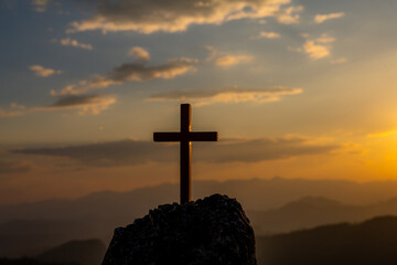 Wall Mural - Symbol of God love to people the mountain at sunset