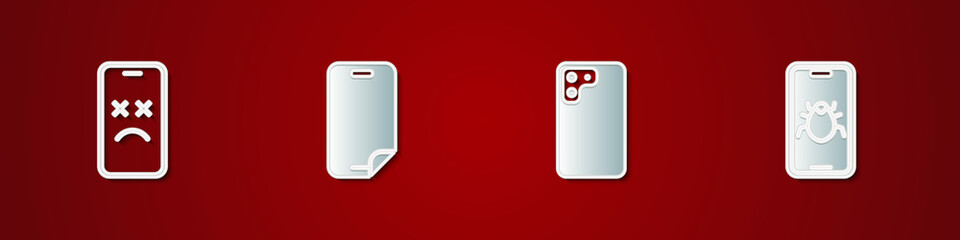 Aufkleber - set dead mobile, glass screen protector, smartphone and system bug icon. vector