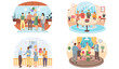 © Dmytro - Birthday party in office flat vector illustration. Workers organize holiday, congratulate boss. Interaction, entertainment at workplace. Business team giving gifts balloonns and cake to colleague