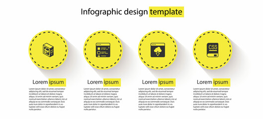 Set Computer, Browser files, Cloud technology data transfer and Books about programming. Business infographic template. Vector