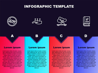 Wall Mural - Set line Food no diet, Acupuncture therapy, Scented spa stick and Medical book. Business infographic template. Vector