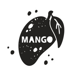 Mango grunge sticker. Black texture silhouette with lettering inside. Imitation of stamp, print with scuffs. Hand drawn isolated illustration on white background