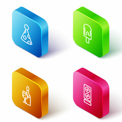 Sticker - Set Isometric line Party hat, Ice cream, Champagne bottle and Stereo speaker icon. Vector