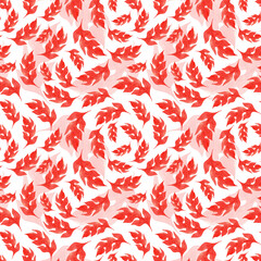 Watercolor set of seamless patterns with stylized red acanthus leaves