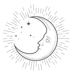 Wall Mural - mystic crescent, new moon with face, astrological symbol of spiritual and esoteric, vector