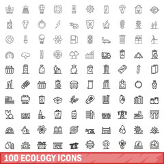 Poster - 100 ecology icons set. Outline illustration of 100 ecology icons vector set isolated on white background
