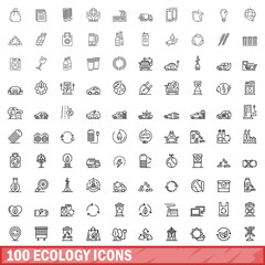 Poster - 100 ecology icons set. Outline illustration of 100 ecology icons vector set isolated on white background