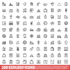 Poster - 100 ecology icons set. Outline illustration of 100 ecology icons vector set isolated on white background