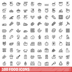 Poster - 100 food icons set. Outline illustration of 100 food icons vector set isolated on white background