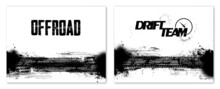 Two Template Posters Monochrome Style With Grunge Effect. Tire Tracks With Dirty Splashes. Off-road, Drift, Motorcycle, Bike, Car Racing, Drift Concept. Grunge Pattern Tire Tracks. Vector Set