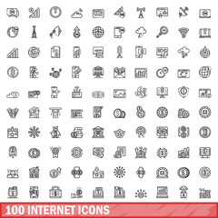Poster - 100 internet icons set. Outline illustration of 100 internet icons vector set isolated on white background