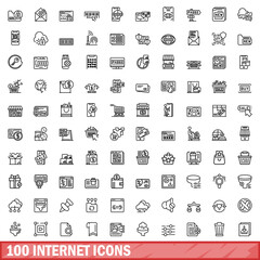 Poster - 100 internet icons set. Outline illustration of 100 internet icons vector set isolated on white background