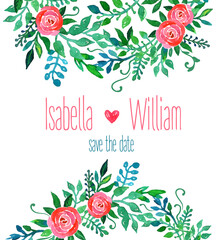 Wall Mural - Boho style wedding invitation template. Watercolor illustration.