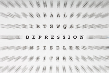 Wall Mural - Word Depression in crossword letters with motion focus effect